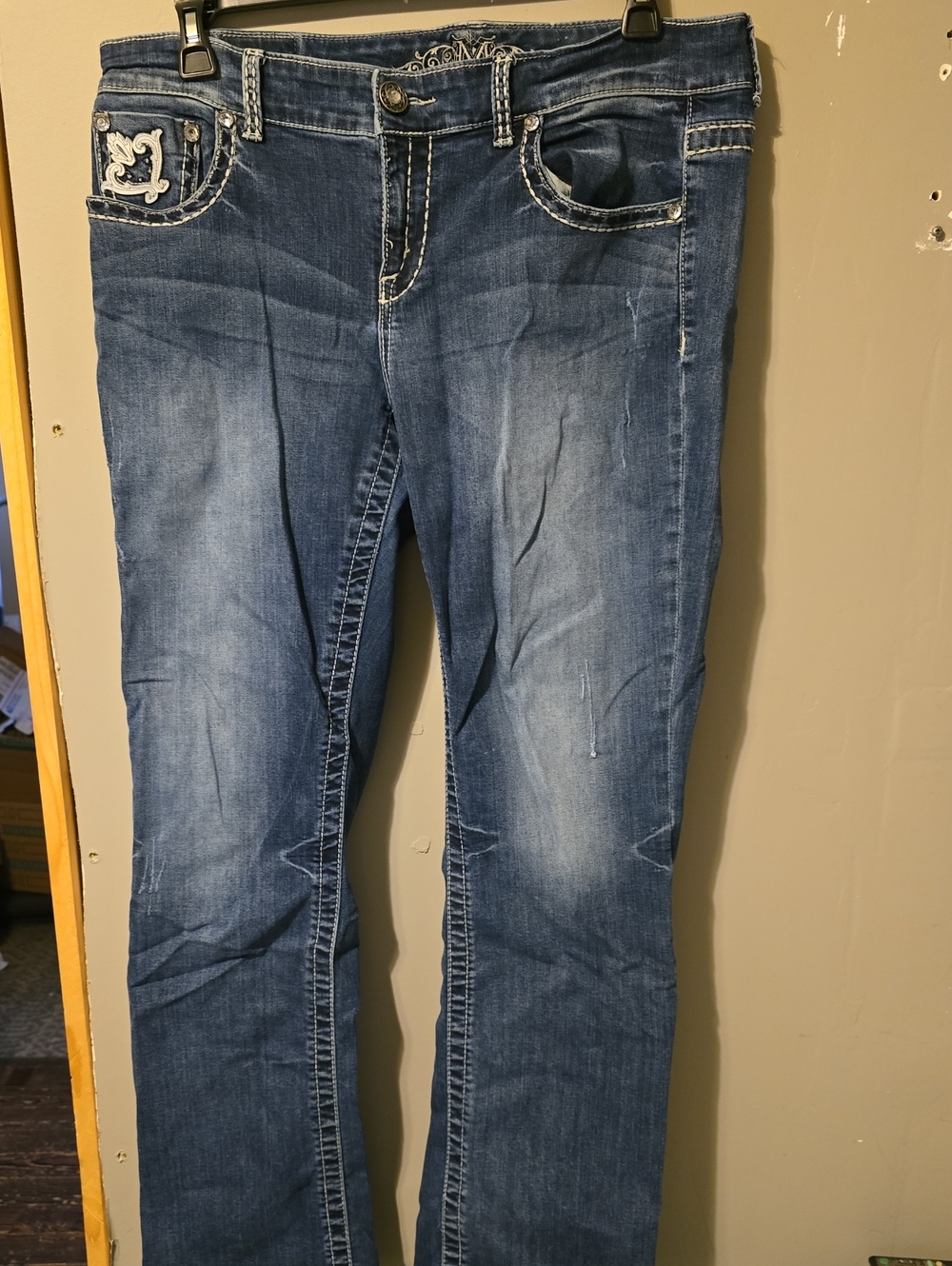 Maurices Medium Blue Boot Cut Jeans with Contrast Stitching